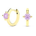 Gold hoop earrings with lavender cubic zirconia studs in a polished minimalist design - Gold with Lavender Round 4-Prong