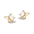 Elegant gold geometric stud earrings with emerald-cut zircon stones for women - Gold Clear Rectangle Zircon Studs