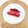 Macro detail of red leaf hair claw clip with marble texture and white vein patterns - 8cm / Red