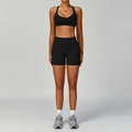 Zwarte gerecyclede yoga set voor dames met halter sportbeha en korte broek met hoge taille - XL / Bh+Shorts-Premium Zwart