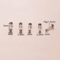Set van vijf zilveren roestvrijstalen labret studs 16G met diverse bolletjes en 8 mm lengte - 2MM Bal / Zilver