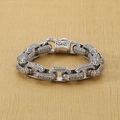 Vintage oxidized silver stainless steel men's bracelet with intricate carved patterns - 21cm / Antique Silver