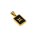 Square Gemini zodiac pendant necklace in gold and black stainless steel finish - Gemini - Single Pendant