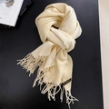 Soft cream cashmere-feel winter scarf with elegant tassels and leather label detail - 200*70cm / Off White + Light Beige