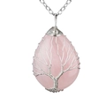 Rose quartz tree of life necklace with handmade silver wire wrapped teardrop crystal - Rose Quartz Silver