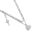Double-layered silver stainless steel necklace with heart and key pendants - Silver Solid Heart and Key Style (KN119509-Z)