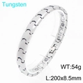 Bracelet magnétique en tungstène argenté poli avec maillons style balle pour hommes et femmes - Argent (KB208925-JI)