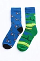 Detail view of cotton golf socks with blue golf cart and green course pattern - One Size / Golf Cart