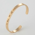Polished gold stainless steel C-shaped cuff bracelet with lotus and motivational engraving - Gold G2610-no mud no lotus