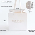 White square paper gift bag 28x28x28cm with 80cm long handles and gold Best Wishes embossing - Double-sided Embossed Square Gold 28*28*28