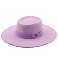Chapeau en feutre de laine lavande à large bord avec ruban de soie et nœud chic - Taille Unique 58cm / Violet