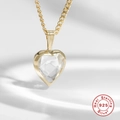 Elegant S925 sterling silver heart necklace with sparkling topaz gemstone in gold finish - Gold-White Zirconia / 925 Silver