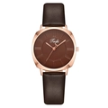 Fashionable square quartz watch for women with brown leather strap and rose gold case - Coffee