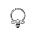 Silver hinged segment ring with sparkling crystal bee design for nose or ear piercings - 1.2x8mm / Silver-Bee