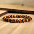 Polished tiger eye gemstone beaded bracelet with golden silk luster and natural textures - Yellow Tiger Eye / 4mm