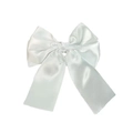 Elegant white satin bow hair clip with a smooth glossy finish for women's hairstyle - White