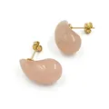 Elegant pair of teardrop pink quartz stone stud earrings with golden metallic finish - Rose Quartz
