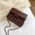 Retro dark brown square crossbody bag with fine PU leather texture and metal chain strap - Dark Brown With Chain