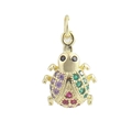 Detailed close-up of a golden ladybug pendant inlaid with vibrant purple and green zircons - 12-Colorful Ladybug