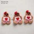 Set of 3 handmade gingerbread man wool felt ornaments with heart detail for DIY decor - No.10 Pack of 3-Gingerbread Man B