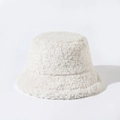 Close-up detail of a soft white plush bucket hat for women winter warm accessory - M(56-58cm) / Off White