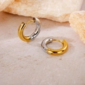 Minimalist gold and silver two-tone huggie earrings on a natural stone base - 4.0 Two-Tone Inner Diameter 12mm