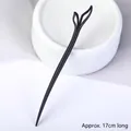 Minimalist black sandalwood hair pin with unique leaf bud design, length about 17cm - Ebony - C02