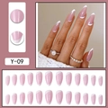 Pink and white French tip almond press-on nails set with 24pcs professional nail kit - Pink White French Slant Tip Style (Y-09) / Glue Type