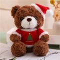 Brown teddy bear plush in red Merry Christmas t-shirt and hat holiday variant - Red T-shirt Style (Dark Brown Bear)
