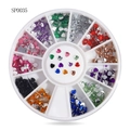 SP0035 12-slot wheel featuring heart-shaped colorful acrylic rhinestones for nail art - Multicolor Heart Resin Gems (sp0035)
