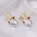 Christmas reindeer stud earrings with gold plating and white pear-shaped rhinestones - Reindeer Head Style 1