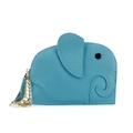 Mini light blue leather elephant coin purse with lychee texture and gold keychain - Sky Blue