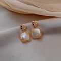 Vintage gold earrings with square mother of pearl inlay and sparkling star accents - Style 26 Silver Post Earrings - Gold Square
