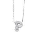 Silver letter P pendant necklace with cubic zirconia paving on a box chain for women - Letter P / Silver