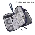 Organisateur de câbles bleu marine double couche avec boucles élastiques et filet - Double Couche / Bleu marine