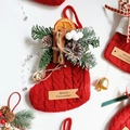 Red knit Christmas stocking with pine cones, cinnamon sticks, and dried orange slices - Large Pine Cone Orange Slice Pendant Stocking 15*22CM