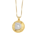 Gold-plated box chain necklace with crystal-studded letter D pendant and sunburst texture - Letter D