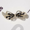 Elegant gold butterfly hair clip with black crystal teardrops and white pearls - Luan Si Graphite Black