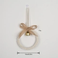 Nordic woven wall hanging in cream white with a burlap bow and golden bell decoration - Beige Medium Size (SJ4028C)