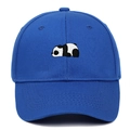Detail of royal blue baseball cap with high-quality panda embroidery on the crown - Blue