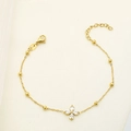 Gouden O-ketting armband met klavertje vier zirkoon hanger en verstelbare sluiting - Gouden Bloemblad Klaver Zirkoon