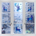 Stickers de fenêtre de Noël bleus avec rennes et flocons pour une décoration festive - Ensemble de la Série de Noël Bleue (BQ071-75/6 Feuilles)