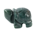 Hand-carved dark green natural jade turtle statue with polished gemstone finish - Moss Agate / S