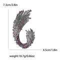 Silver wave brooch with purple and pink rhinestones, size 7.3cm by 4.5cm on white background - Feather Shape/Pink Purple Rhinestone / Purple