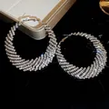 Créoles multicouches en argent serties de strass brillants au design luxueux - 34# Style Grand Cercle Entièrement Diamanté Argent (HE3995)