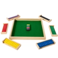 6-player wooden shut the box game with green felt tray and colorful number tiles - Square 6-Color Shut The Box (White Box)