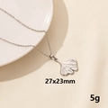 Silver ginkgo leaf pendant necklace in stainless steel measuring 27x23mm and weighing 5g - 27x23mm / Silver - Ginkgo Leaf Type 1