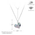Detail showing 925 sterling silver heart pendant dimensions and adjustable chain length - 925 Silver / 925 Silver White Gold Plated