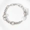 Bracciale a catena in acciaio inossidabile con chiusura OT e grande perla naturale bianca - PAK824 Argento / Argento