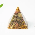 Orgone pyramid with green crystals, pink stones and gold foil flakes in 3cm resin - 3cm / Unakite